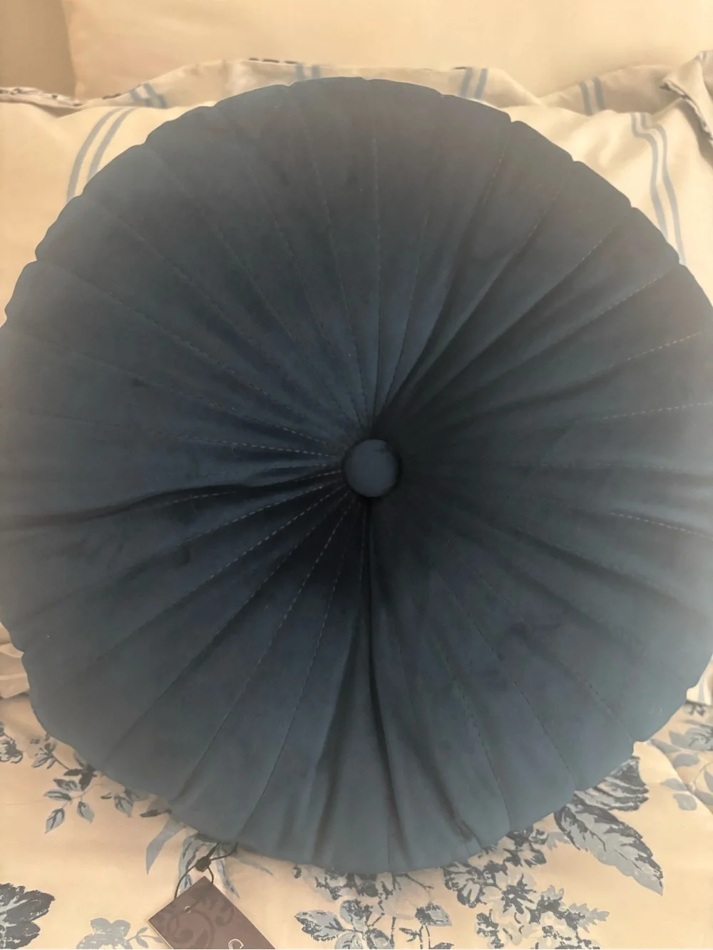 Velvety Round Tuft Pillow Sheffield Home Beautiful Blue NWT Final Sale